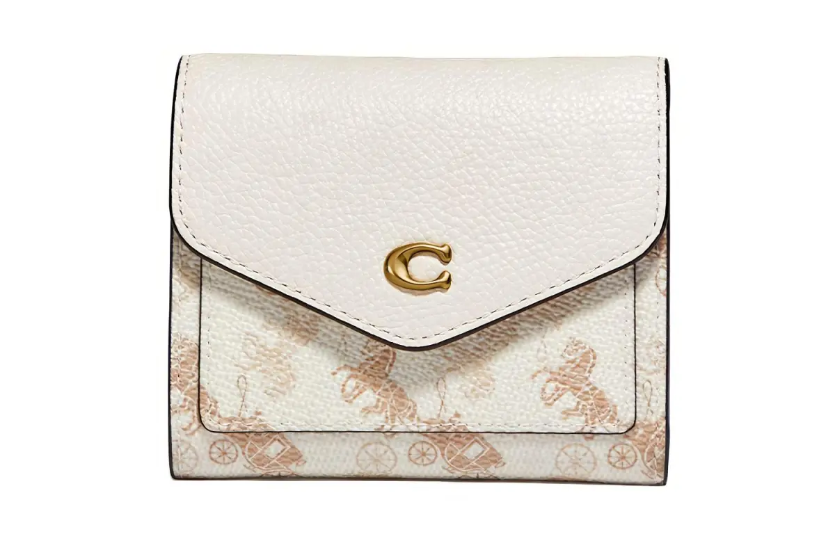 COACH Wyn Leather With Coated Canvas Handheld Envelope Coin Wallet Women's White Print