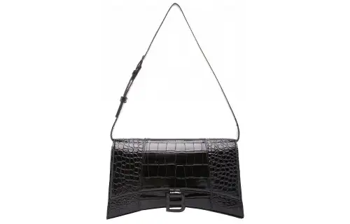 Balenciaga Crocodile Pattern Cow Leather Shoulder Bag, Handbag Women's Black
