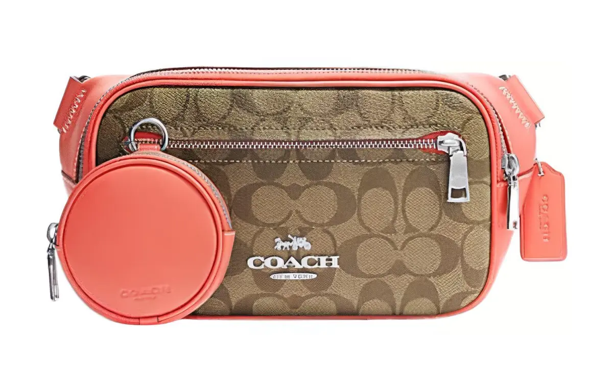 COACH Elias Artificial Leather Combo Bag, Shoulder Bag, Crossbody Bag, Fanny Pack Medium Men's Orange & Brown