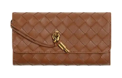 Bottega Veneta Lambskin Wallet Large Women's Cognac Brandy
