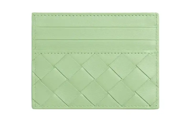 Bottega Veneta Intrecciato Sheepskin Card Holder Women's Fresh Mint Green