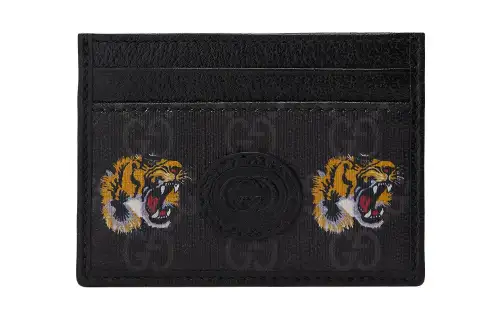 GUCCI Canvas With Leather Trim Card Holder Men's Black