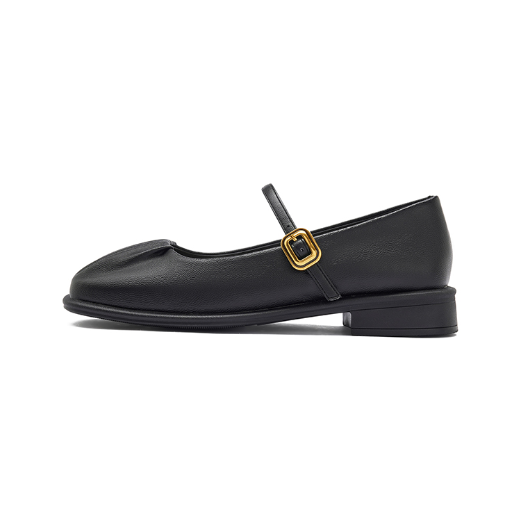 JOSINY fashion square-toe pleated flat-soled small leather shoes with buckle, comfortable and versatile, thick heel Mary Jane shoes 2.5cm women's style