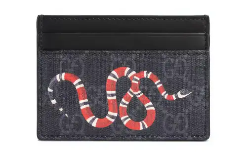 GUCCI Kingsnake Print Gg Supreme Card Holder Black/Red