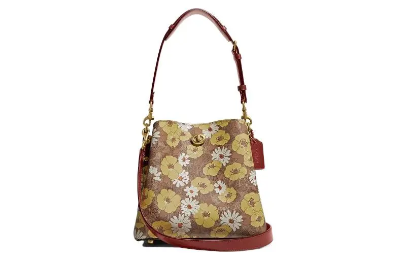 COACH Willow Coated Canvas With Calfskin Bucket Bag, Shoulder Bag, Crossbody Bag Large Women's Rusty Red
