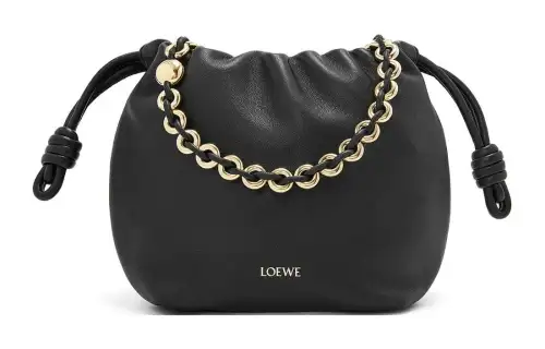 LOEWE Flamenco Nappa Sheepskin One Shoulder Crossbody Clutch Mini Women's Black