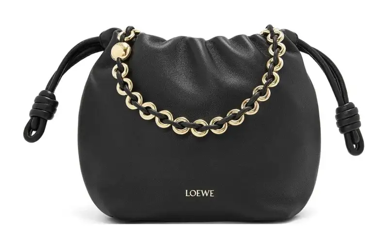 LOEWE Flamenco Nappa Sheepskin One Shoulder Crossbody Clutch Mini Women's Black