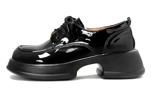 Warrior thick-soled heightening British style retro French Hepburn style high-end thick-soled small leather shoes loafers 5.5cm women's black