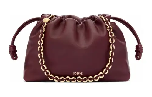 LOEWE Flamenco Soft Nappa Sheep Leather One Shoulder Crossbody Clutch Medium Women's Dark Burgundy Red