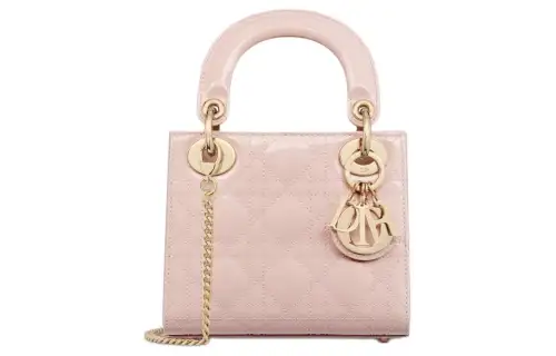DIOR Lady Dior Patent Leather, Cow Leather Handbag, Shoulder Bag, Crossbody Bag, Handbag Mini Women's Rouge Pink