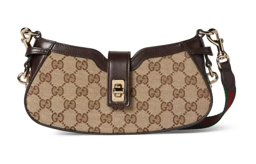 GUCCI Original GG Canvas With Leather Trim Crossbody Bag, Shoulder Bag Women's Beige & Ebony