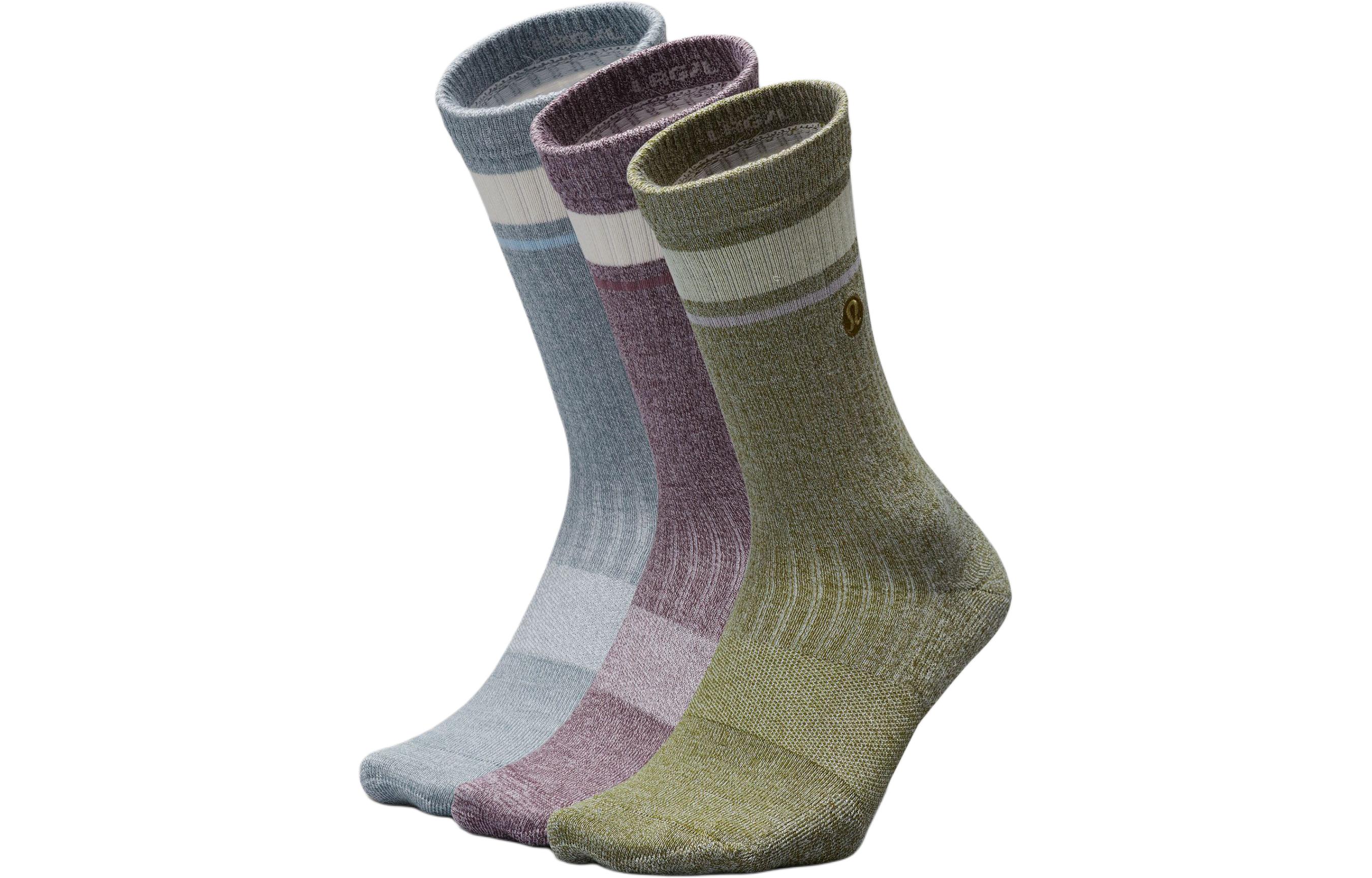 Lululemon Crew Socks Men’s 3 Pack Hishe Ethyl Ether Green/Hishe Grape Thistle/Hishe Belgian Blue