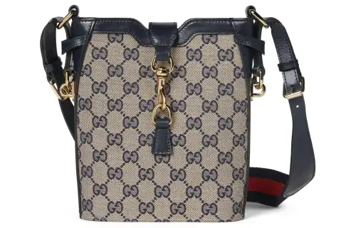 GUCCI Original Canvas With Leather Water Bucket, Shoulder Bag, Crossbody Bag Small Women's Beige & Blue