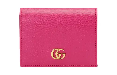 GUCCI GG Marmont Leather Card Holder, Wallet Women's Fuchsia