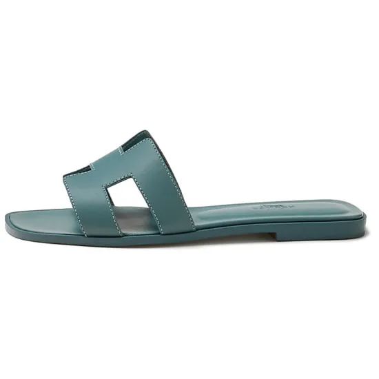 HERMES Oran Sandal Bleu Pinede Box Calfskin Leather