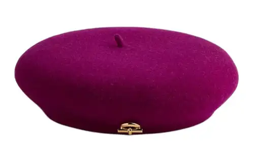 HERMES Button Decoration Merino Wool Felt Berets Women's Fuchsia