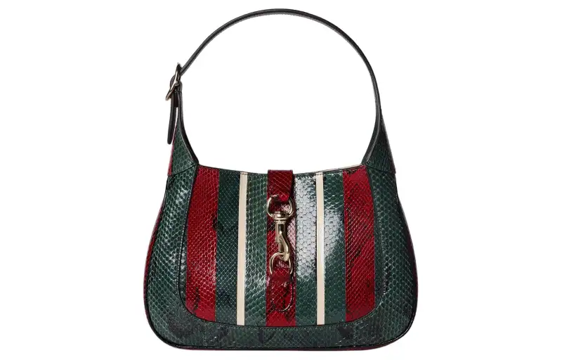 GUCCI Python Skin Handbag, Shoulder Bag Small Women's Green & Red