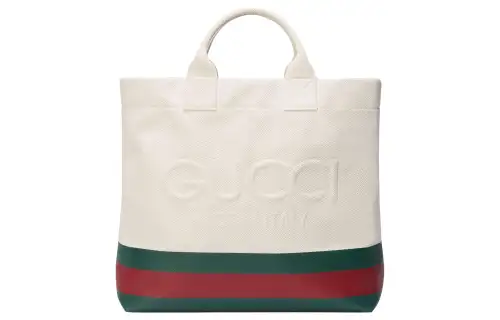 GUCCI Natural Canvas Tote Bag, Shopping Bag, Shoulder Bag, Crossbody Bag, Handbag Medium Men's White & Green