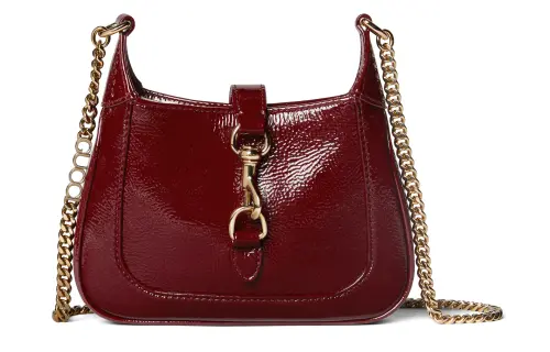 GUCCI Rosso Ancora Patent Leather Crossbody Bag, Shoulder Bag Women's Burgundy