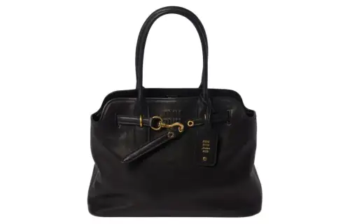 MIU MIU Leather One Shoulder Handbag Women's Black