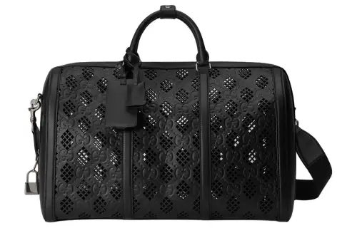 GUCCI Perforated Leather One Shoulder Crossbody Handheld Travel Bag Large Men's Black
