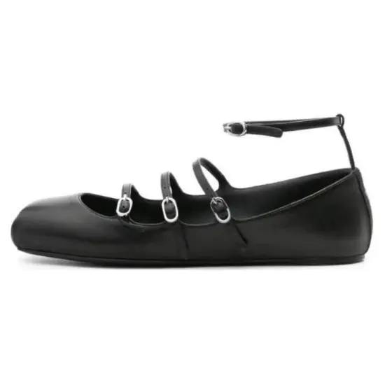 Alexander McQueen Buckled-Straps Square-Toe Ballerina Shoes
