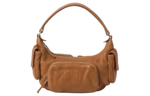MIU MIU Leather One Shoulder Handbag Women's Brown
