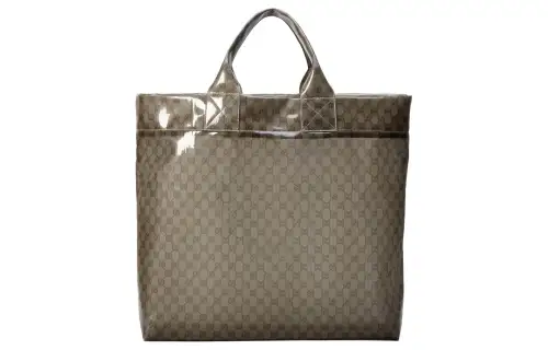 GUCCI Transparent Fabric Tote Bag, Shopping Bag, Handbag Large Men's Beige & Ebony