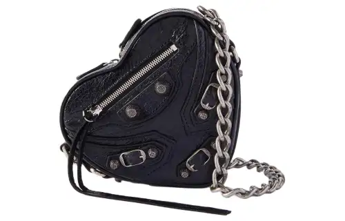 Balenciaga Le Cagole Pleated Leather Heart Shaped Bag, Shoulder Bag, Crossbody Bag Mini Women's Black