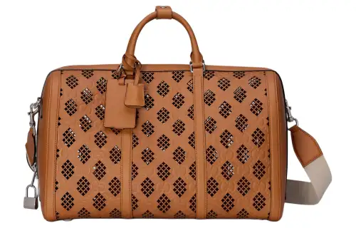 GUCCI Perforated Leather One Shoulder Crossbody Handheld Travel Bag Large Men's Light Brown