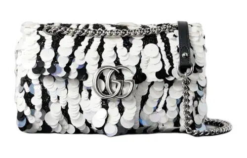 GUCCI GG Marmont Satin Crossbody Bag, Shoulder Bag Women's Silver