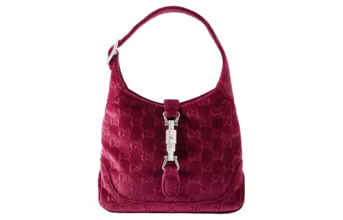 GUCCI Jackie 1961 Velvet Shoulder Bag Women's Burgundy