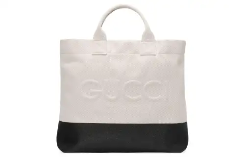 GUCCI Natural Canvas Tote Bag, Shopping Bag, Shoulder Bag, Handbag Men's White & Black