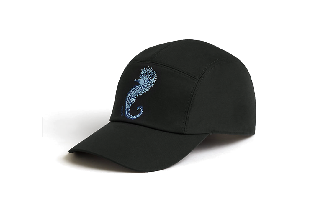 HERMES Embroidery Print Cotton, Linen, Palladium Plated Baseball Caps Men's Black