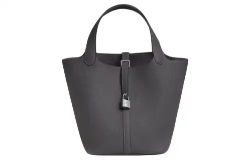 HERMES Picotin Lock Maurice Bullock Leather Basket Bag, Bucket Bag, Handbag 22 Women's 88 Graphite Gray