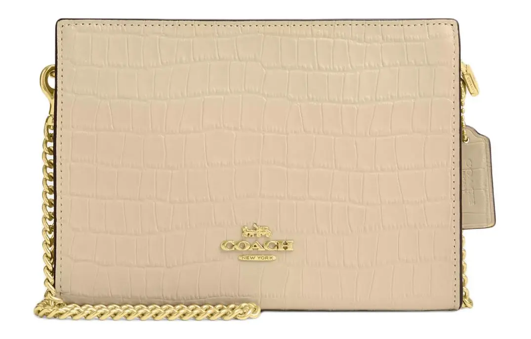 COACH Slim Crossbody Crocodile Embossed Leather Shoulder Bag, Crossbody Bag Small Women's Gold With Ivory