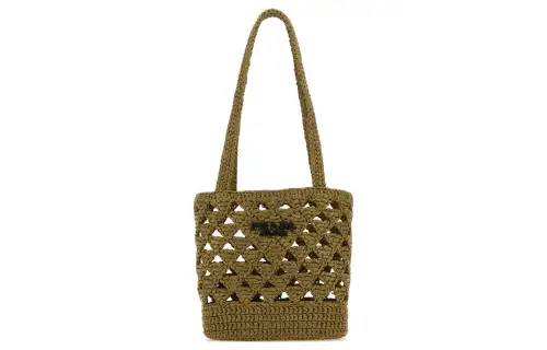 PRADA Straw Handbag Women's Olive Green