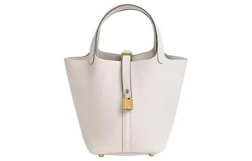 HERMES Picotin Lock Clemence Bullock Leather Basket Bag, Bucket Bag, Handbag 18 Women's M4 Gris Pale Cream Gray