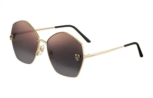 CARTIER Metal Gold Plated Irregular Shape Sunglasses Unisex Gold