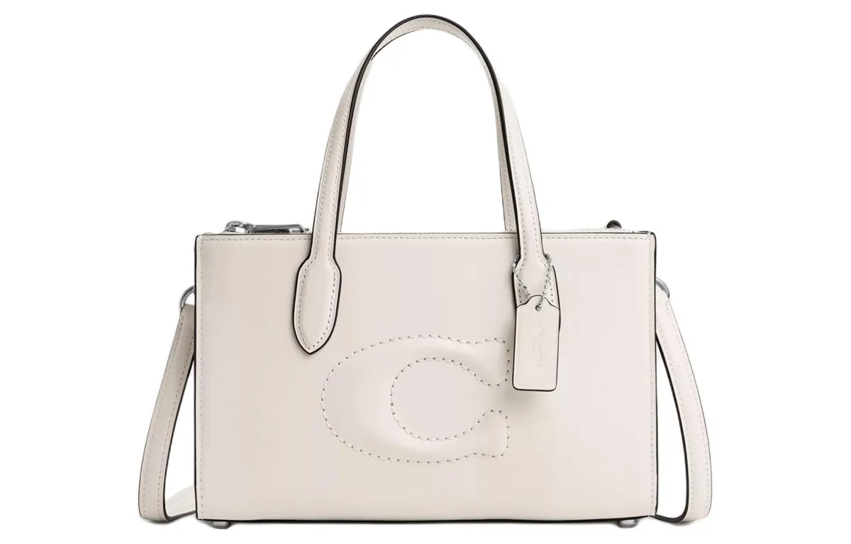 COACH Nina Refined Calfskin Shoulder Bag, Crossbody Bag, Handbag Medium Women's Silver & Chalk