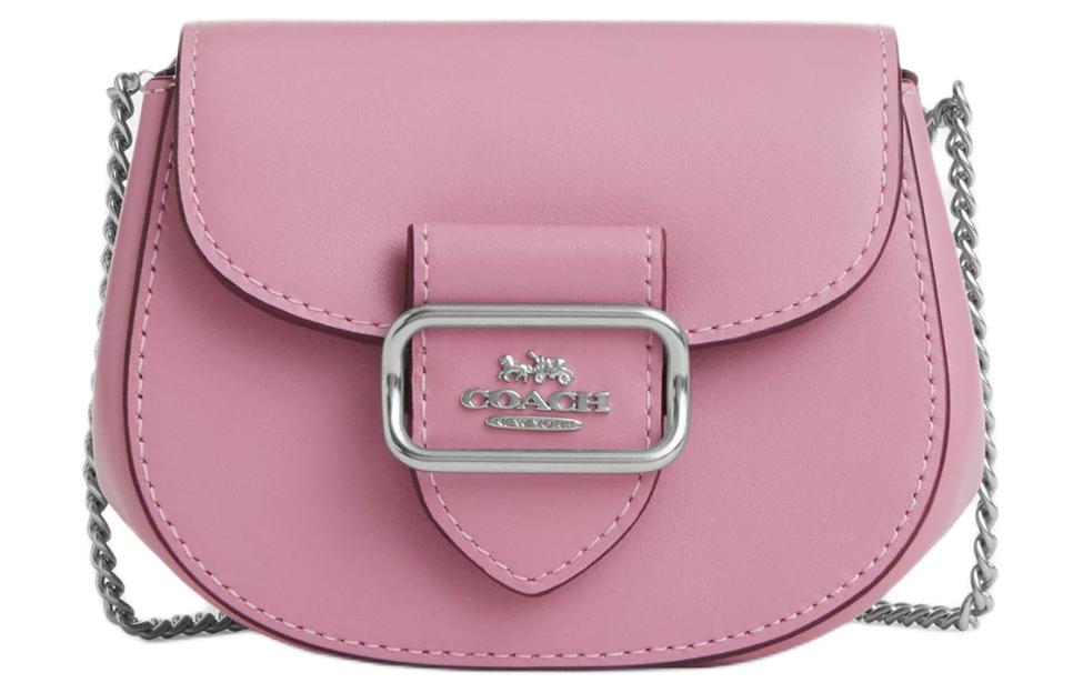 COACH Morgan Calfskin Saddle Bag, Shoulder Bag, Crossbody Bag Mini Women's Silver & Tulip