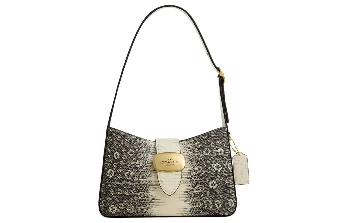 COACH Eliza Leather Handbag, Shoulder Bag Medium Women's Gold & Natural