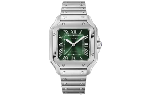 Cartier, mechanical mechanism, waterproof men's watch, green dial, watch strap stainless steel, 100meter, 35.1mm