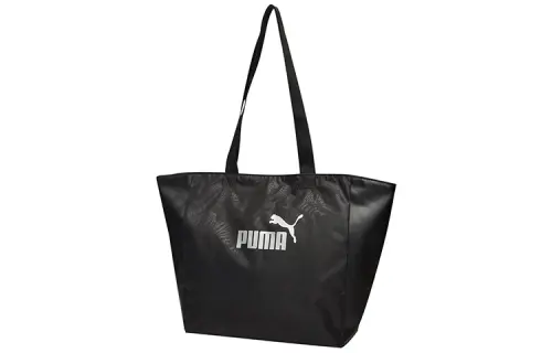 PUMA Artificial Leather With Textile Tote Bag, Shopping Bag, Sports Bag, One Shoulder Handbag Large Women's Black