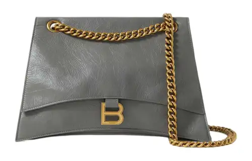 Balenciaga Crush Lambskin Handbag, Shoulder Bag Women's Dark Gray