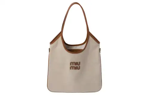 MIU MIU Fabric One Shoulder Handbag Women's Beige & Brandy