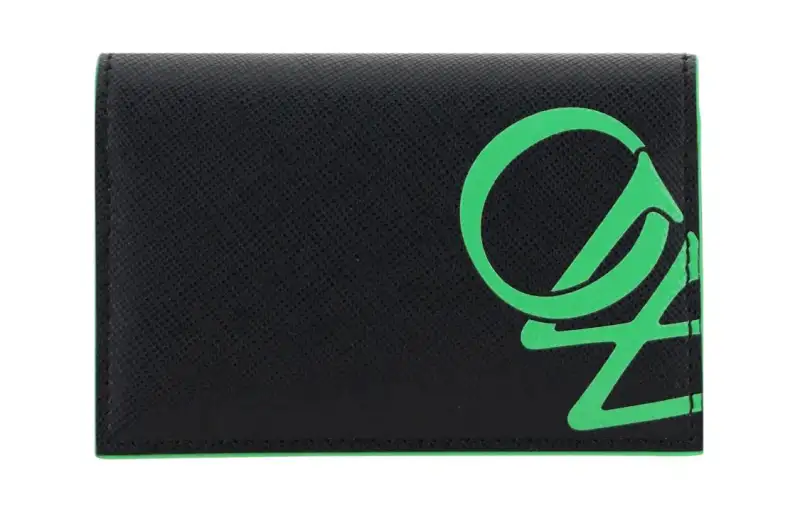 OFF WHITE Calfskin Card Holder Wallet Men's Black Green Fluorescent