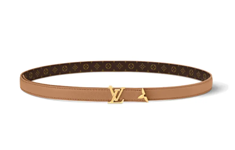 LOUIS VUITTON Letter Logo Smooth Buckle Leather Belts Women's Brown Width 2cm