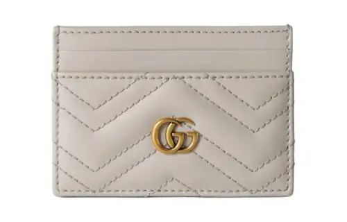 GUCCI GG Marmont Leather Card Holder Women's Light Beige