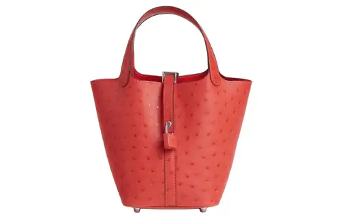 HERMES Picotin Lock Ostrich Leather Basket Bag, Bucket Bag, Handbag 18 Women's 9T Capucine Orange Red